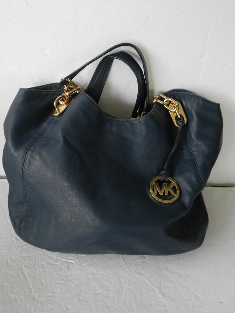 Michael Kors Lilly Tote NAVY BLUE Leather Shoulder Bag Gold Hardware CHAIN